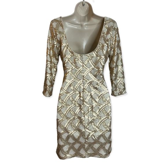New As U Wish All Over Gold and Cream Sequin Dress Women's Large - Picture 3 of 12